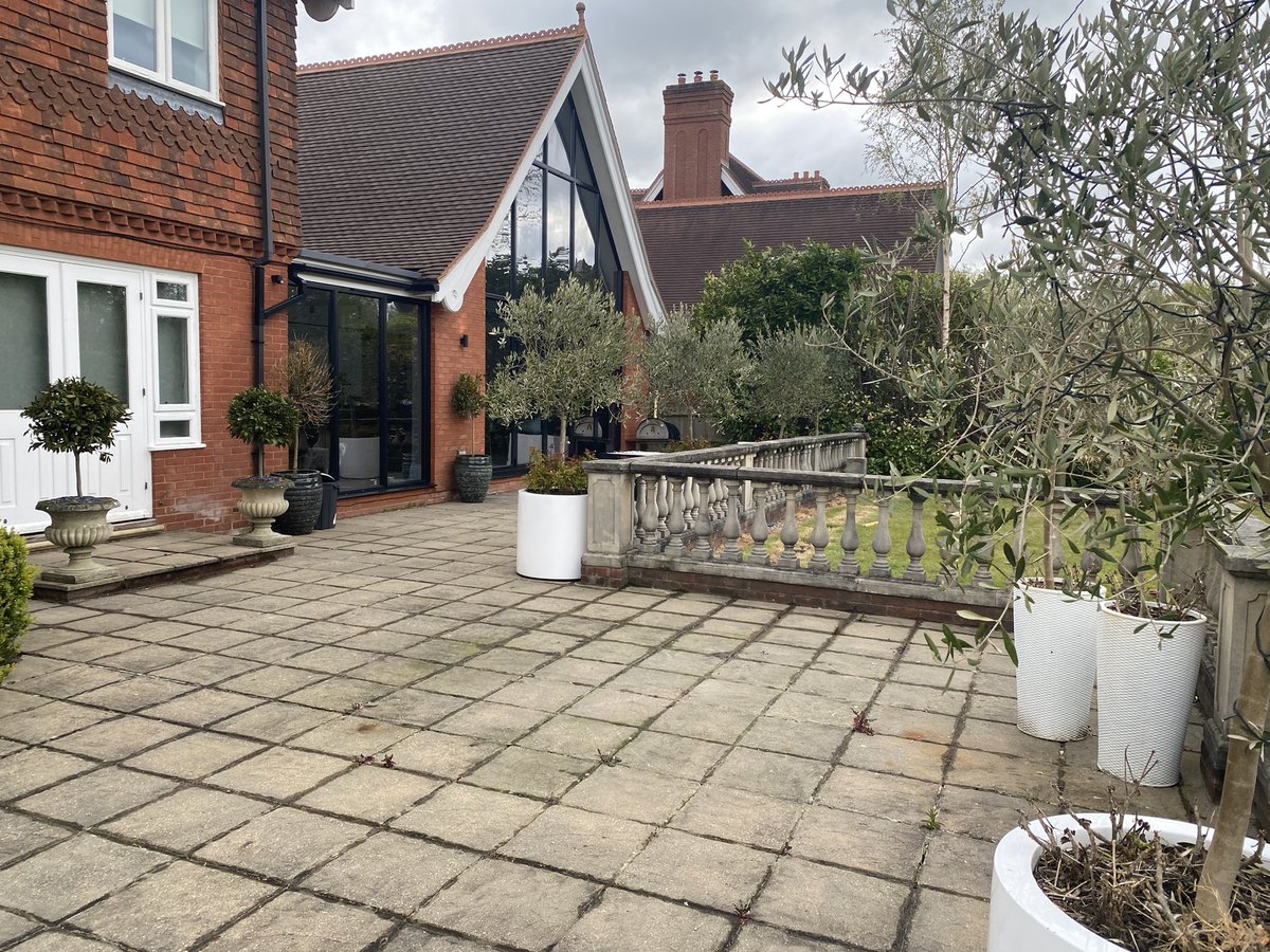 Final clean up and ready for soil, plants and furniture for this patio using @MarshallsReg arrento cream 600x600 porcelain, approx 200m2 #patios #porcelain #sevenoaks #kent