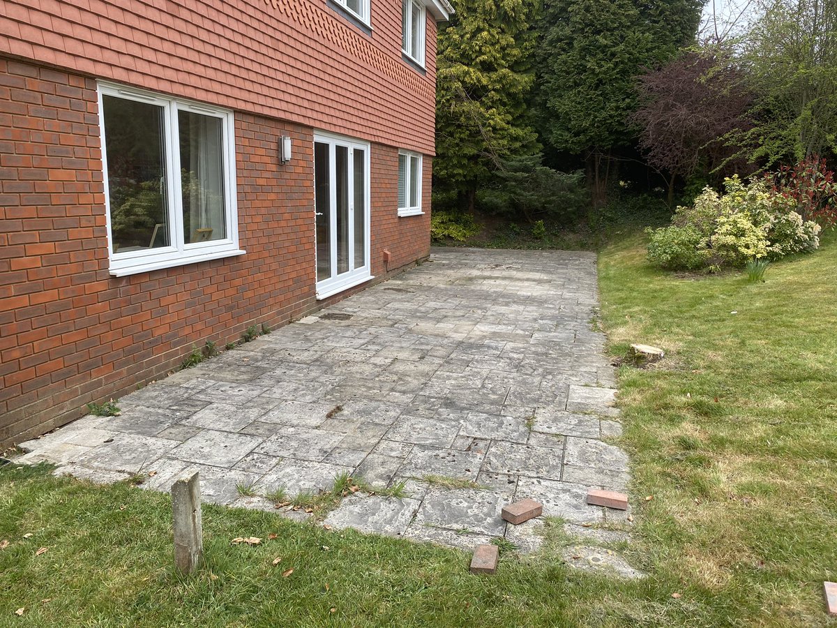 Some before and after pictures of this patio laid using @MarshallsReg arrento 600x900 cream porcelain #porcelain #patios #sevenoaks #kent