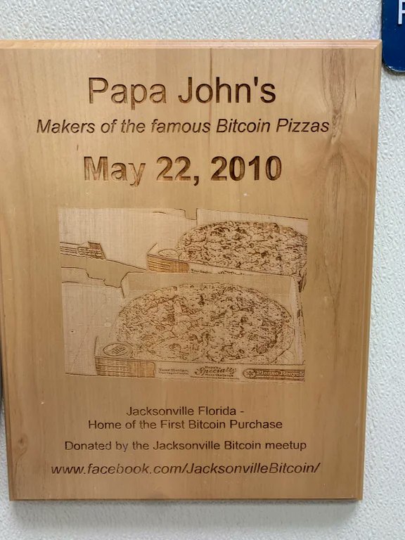 DocumentingBTC's tweet image. This plaque resides on the Jacksonville, Florida Papa Johns.