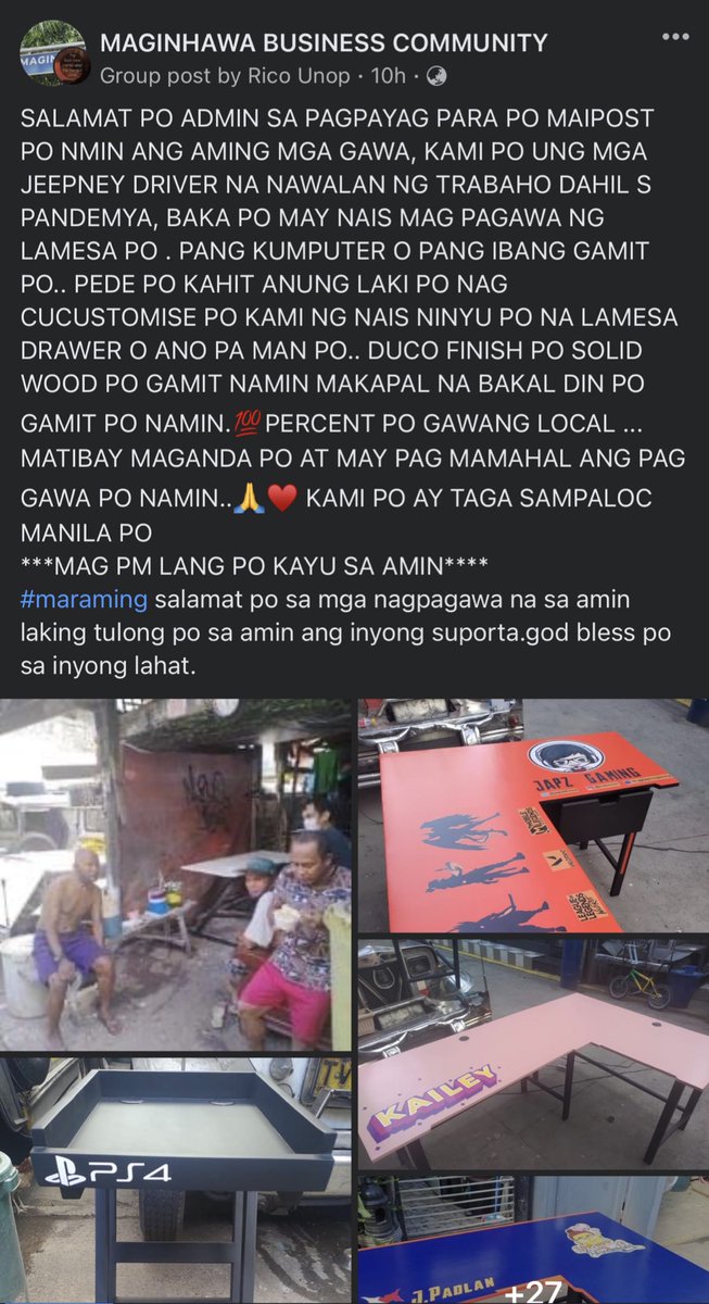 julesguiang's tweet photo. Look! Some jeepney drivers who lost their jobs this pandemic are now creating these wonderful tables and cabinets. Head on to Maginhawa Business Community to order! Tulungan natin sila! :) https://t.co/htdv4jzhof