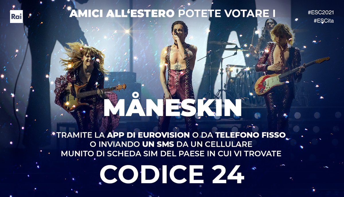 RaiUno's tweet photo. ⚡️ALERT⚡️ 
Ecco come votare @thisismaneskin dall'estero! 
++CONDIVIDETE e VOTATE VOTATE VOTATE++  
🇮🇹 #ESCita #Eurovision https://t.co/EYyIUE2syr