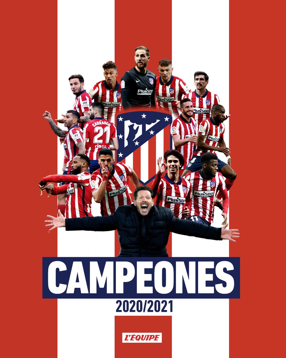 lequipe's tweet photo. L'Atlético de Madrid est champion d'Espagne, après sa victoire face à Valladolid : https://t.co/SZRdnAV01N https://t.co/FSd0B5kjAy