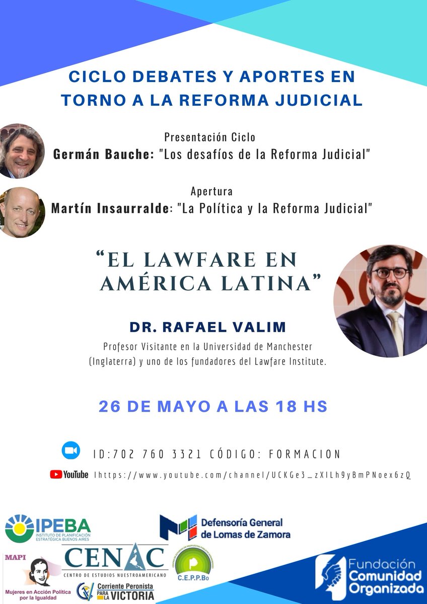 DefensoriaLZ's tweet photo. La DGLZ y la Fundación Comunidad Organizada junto a @Ipebaok, @CenacArg, @mapi, @CeppBo invitan al inicio del Ciclo Debates y Aportes en torno a la Reforma Judicial @GemanBauche @minsaurrald @mrmartinez55  @fotermin @danyvilar @CrisAlvarezRod  @RafaelValim7 @ViviArcidiacono https://t.co/TH8xkdrd7P