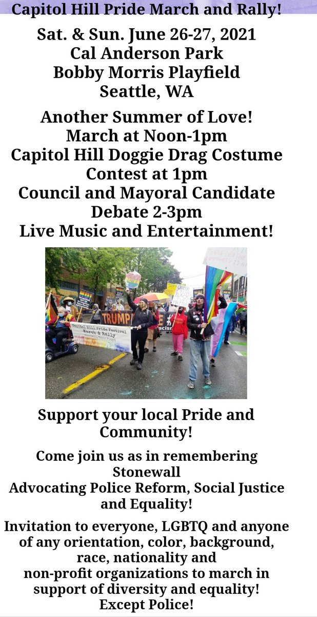 AlyciaRamirez3's tweet photo. Capitol Hill Pride is banning SPD from their march &amp; rally this year (one reason is because of police misconduct at last years protests).

SPOG and Mike Solan responded by calling Pride organizers 'disgusting', that they 'don't belong in Seattle', and condemned the event. https://t.co/RW51O9u5Z6