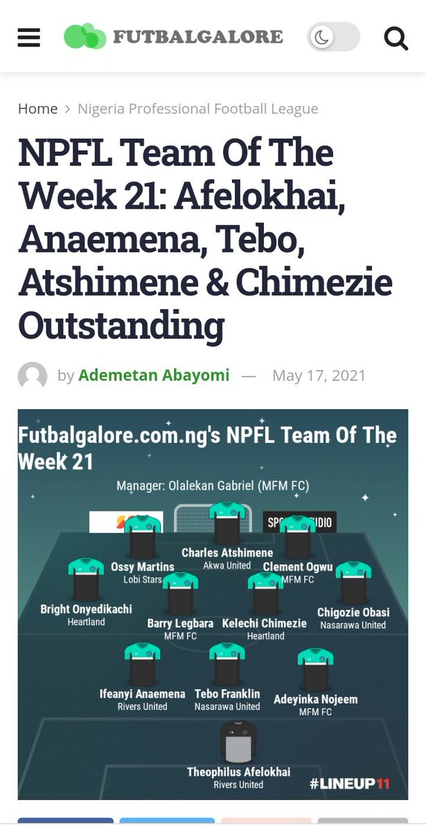 lekangabriel_'s tweet photo. Grateful to have been chosen as part of the #NPFL Week 21 Team of the Week by @FutballG after our Victory at Ozoro last weekend.
https://t.co/0FXRRnZzI6
Thank you all, we keep pushing ππΎπ
#NPFL21 #MFMFC https://t.co/LaSzoROrca