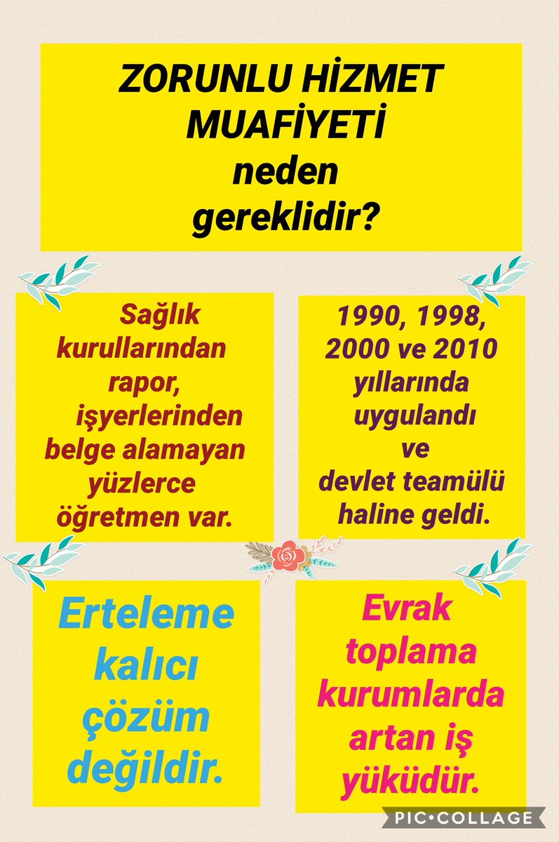 #MebMuafiyet2021Teamüldür
📌Zorunlu hizmet yükümlülüğü çözüm olsaydı sözleşmeli öğretmenliğe geçilmezdi.
📌Evrak sunma zorunluluğu devlet kurumlarındaki iş yükünü artırıyor.
📌Teşvik sistemiyle GÖNÜLLÜ hizmet olmalıdır. <a href="/RTErdogan/">Recep Tayyip Erdoğan</a> <a href="/ziyaselcuk/">Ziya Selçuk</a> <a href="/omerinan06/">Ömer İNAN</a> <a href="/safran1958/">Mustafa SAFRAN</a> @FOXhaber