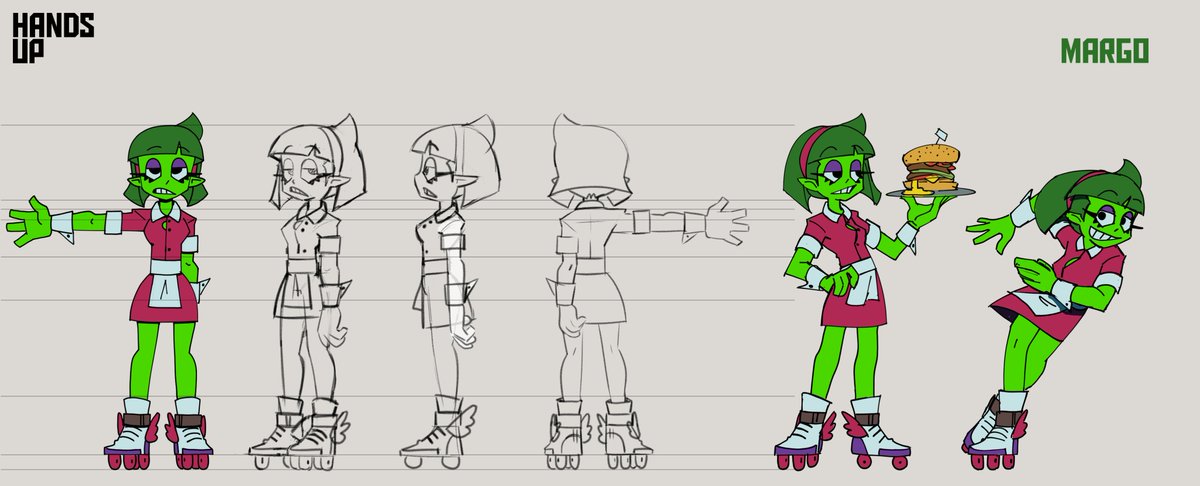 Hey! I made some character design for HANDS UP - Rhythm N' Ambush it was so fun to rework a bit Margo and Ula if you see'em in the short I animated'em too!
🧡💚