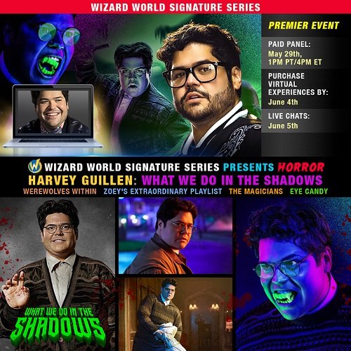 FANEXPOHQ's tweet photo. NEXT SAT (MAY 29) Meet @HARVEYGUILLEN  in a Q&amp;A panel! + Live Chats, Virtual Photo Ops, Recorded Video Messages &amp; Autographs!

🎟️https://t.co/CgLUBvaXlj  #WizardWorldHorror #HorrorSignatureSeries #HarveyGuillen #WhatWeDoInTheShadows https://t.co/QkgescNSkk