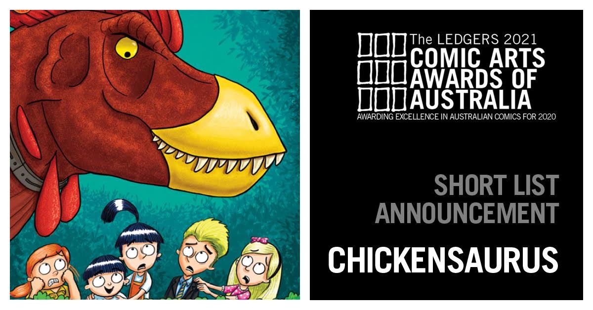 ComicArtsAust's tweet photo. Short List Spotlight:
—————————
‘Chickensaurus’
James Foley 
Fremantle Press

#chickensaurus #jamesfoley #fremantlepress #stinkerinc #adventuresininventing
#comicartsawardsofaustralia #ledgerawards #comicartsawardsofaustralia2021 #ledgerawards2021 #australiancomics https://t.co/PfhDNjsfJl