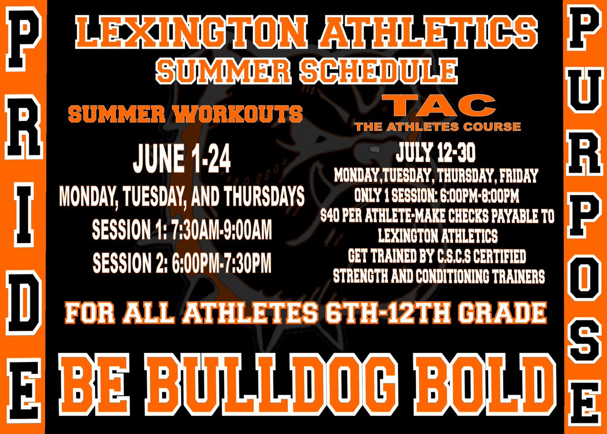Lexington Summer Workout Schedule #BeBulldogBold