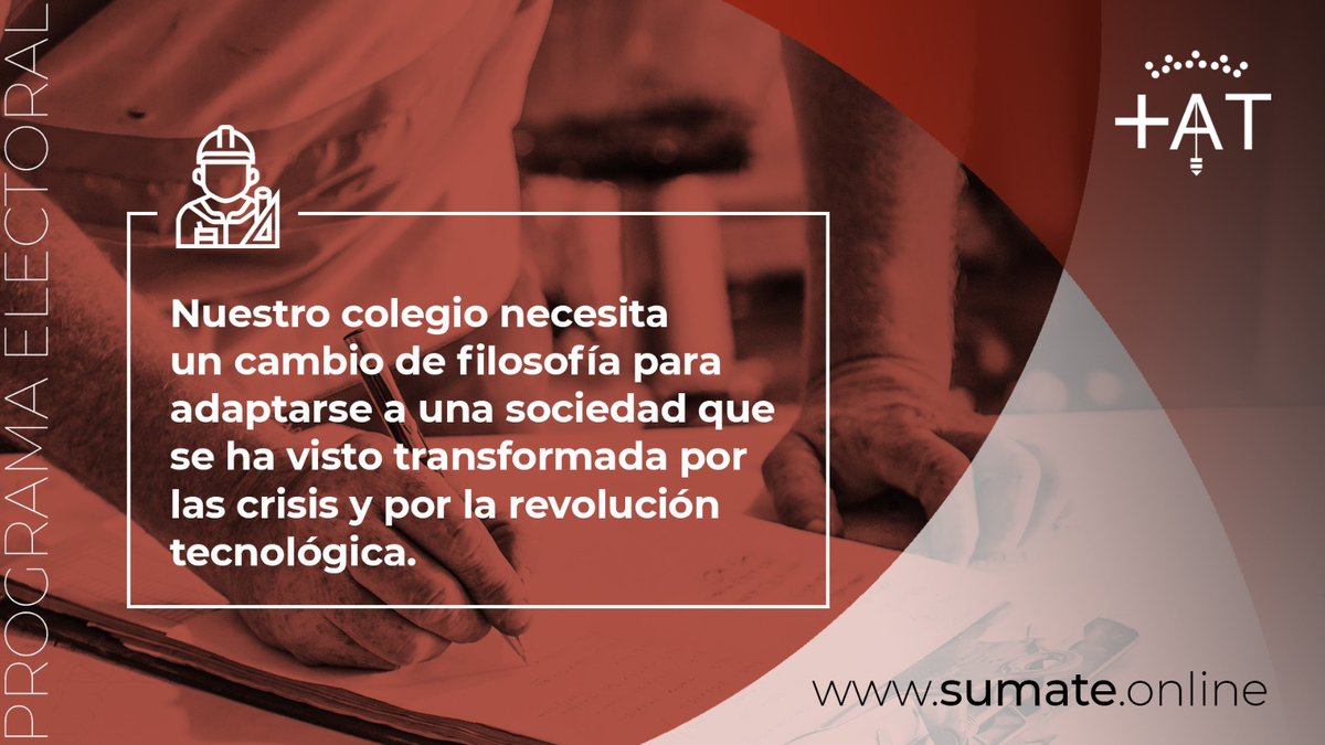 suma_AT's tweet photo. 👷🏼‍♀️👷🏼‍♂️ Aportamos una nueva visión que es fruto de la reflexión de un equipo de profesionales en activo que combina mucha experiencia con juventud, y por tanto, ideas nuevas enlazadas a la historia de nuestro colectivo.

#Sumateparamultiplicar

🖥️ https://t.co/teYoZTjCsT https://t.co/bhAKH9mF1P