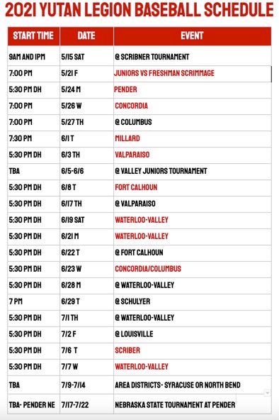 YutanLegionball's tweet photo. Updated 2021 schedule https://t.co/uzgDrjw1u9
