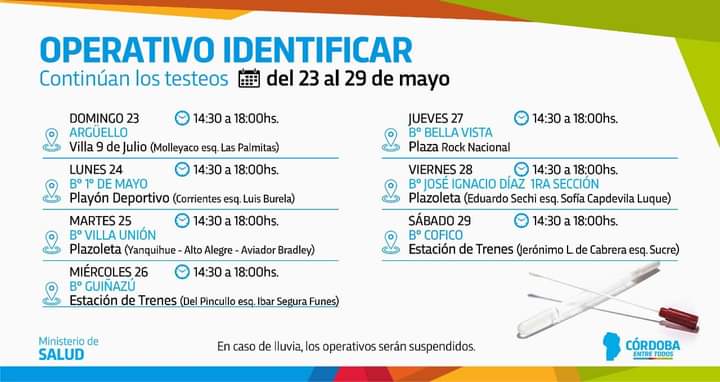 TomRamalloOk's tweet photo. El gobierno de Córdoba sigue cerca de sus vecinos🏘️, acá la info de dónde y cuando se realizarán operativos de testeos. En nuestra querida Seccional 11 será en el barrio de Villa Unión.
#EntreTodos le vamos a ganar a la pandemia💪🏻 https://t.co/ubHUvc7TsW