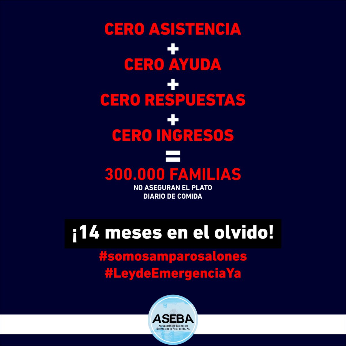 " Necesitamos medidas pensadas en la cantidad de meses que no pudimos trabajar.

#14mesesenelolvido
#somosamparosalones
#LeydeEmergenciaYa
#apoyoeconómico
#salonesquebrados
#salonesenquiebra"
 <a href="/AsebaArg/">Aseba.Arg</a> <a href="/Kicillofok/">Axel Kicillof</a> <a href="/alferdez/">Alberto Fernández</a> @alferdezp <a href="/alferdezprensa/">Alberto Fernández Prensa</a>