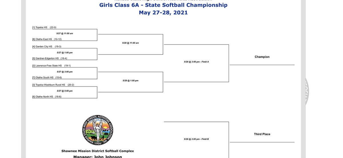 RuralSoftball's tweet photo. State Softball bracket is out. We play Thursday at 5 pm against Olathe North. #comingbackstronger https://t.co/F1ARbSrlMe