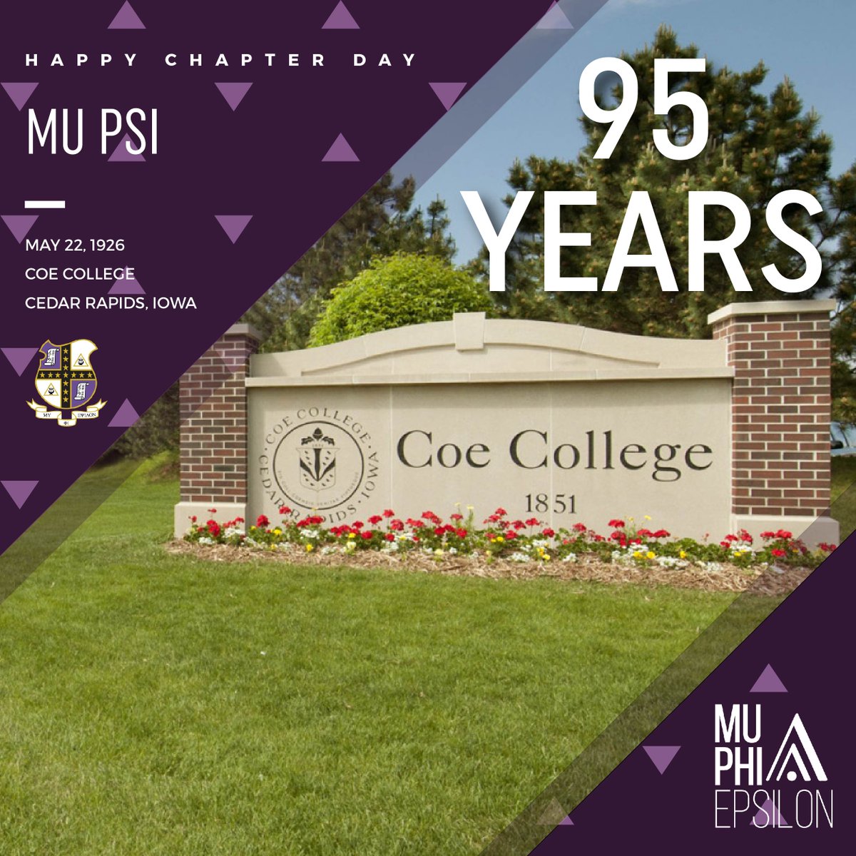 muphiepsilon's tweet image. The second of two Chapter Day celebrations today is Mu Psi's 95th Chapter Day!
.
Mu Psi was installed on May 22nd, 1926 at TCoe College in Cedar Rapids, Iowa. Happy 95th Anniversary, Mu Psi!
.
#MuPhiEpsilon #ΜΦΕ