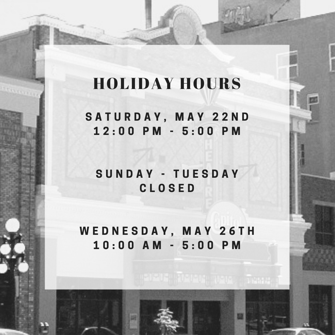 Happy long weekend!

Our box office and gallery will be open on Saturday, May 22nd, from 12:00 pm to 5:00 pm and will be closed from Sunday, May 23rd to Tuesday, May 25th, in place of Victoria Day. 

Our office will re-open on Wednesday, May 26th, from 10:00, am to 5:00 pm.