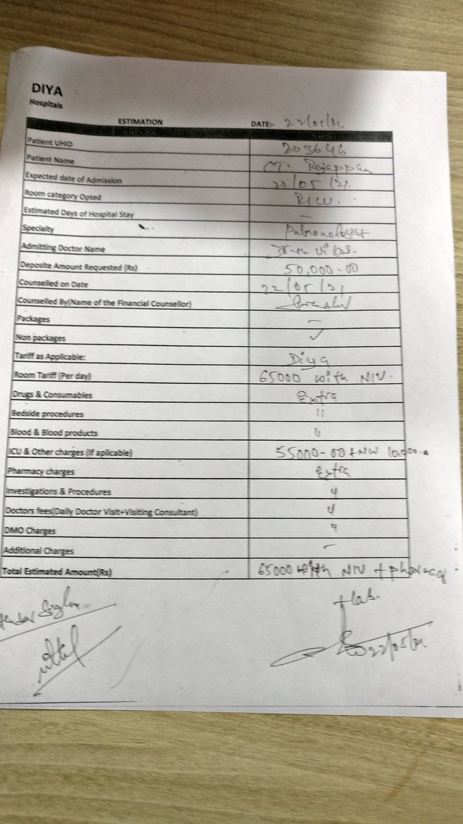 Nithil_Raj's tweet photo. These are the expenditure for Covid Treatment of my Father at Diya Hospital, Sagar Ring Road. It's approximately 1.1L per day including medicines and Lab. Highly need of financial help. @KTRTRS @KTRoffice @HiHyderabad @actor_Nikhil @TheDeverakonda @AskAnshul https://t.co/w3WNayrB5T
