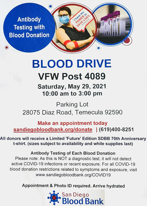 VFW4089's tweet photo. Blood Drive | May 29th. https://t.co/diFMM6Txf9