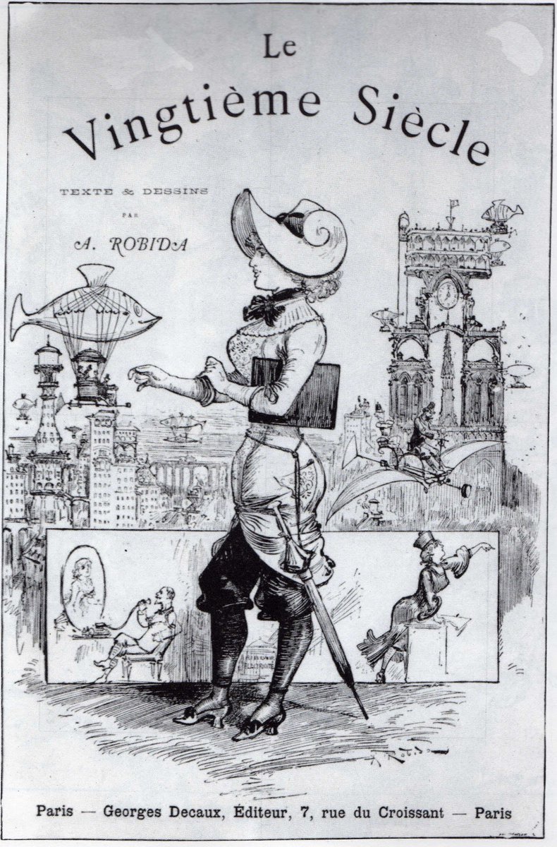 RealPreCinema's tweet photo. In his description of his #Telephonoscope, #Robida gives us television, video, video-conferencing, and email all rolled into one including the cable news channels. Robida may have seen a copy of 'Punch's Almanack' of 1879 (BR) while drafting his novel. SEE https://t.co/a47XhYnSVx https://t.co/IH6Dd8oo54