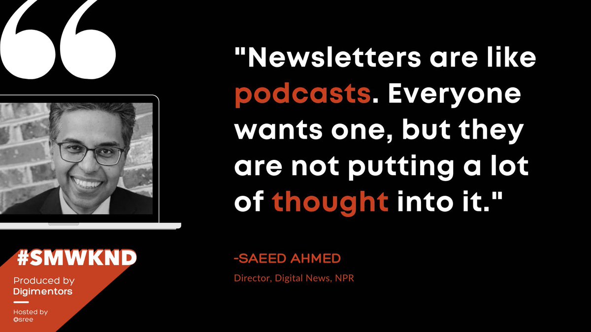 What are you really selling?- should be your most important question, says <a href="/saeed_ahmed/">Saeed Ahmed</a> , Director Digital News <a href="/NPR/">NPR</a> during the #newsletter session at #SMWKND