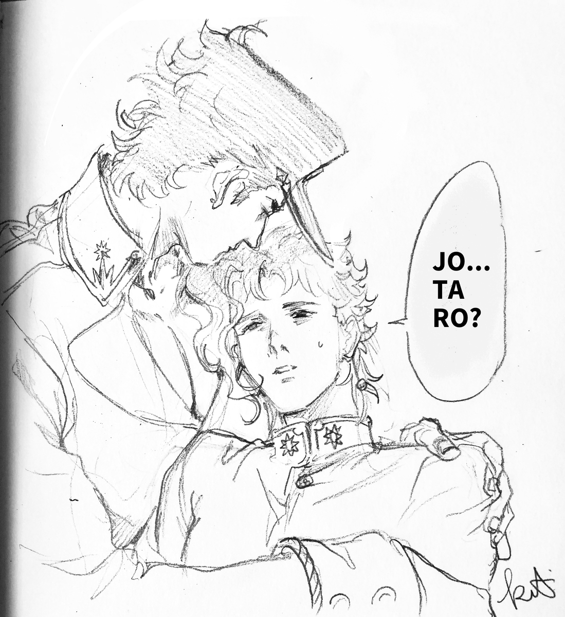 So here are my silly sketches of  #jotakak 
Kakyoin is poisoned and Jotaro has to save him from Dio(?) in my dream.
Thanks, brain. 🧠 ! 