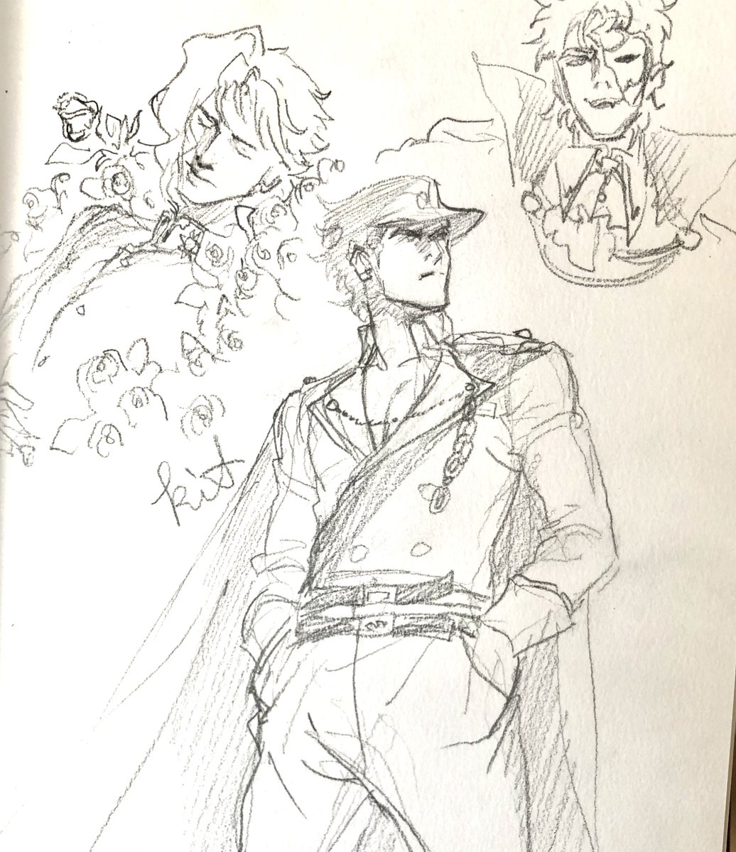 So here are my silly sketches of  #jotakak 
Kakyoin is poisoned and Jotaro has to save him from Dio(?) in my dream.
Thanks, brain. 🧠 ! 