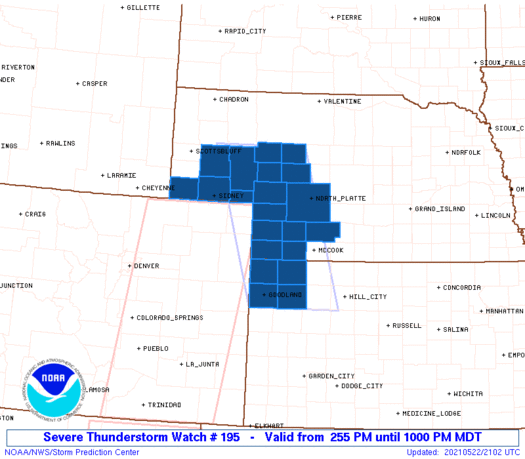 Severe Thunderstorm Watch 195 
NW #Kansas, SW #Nebraska
Until 1000 PM MDT
Scattered large hail/isolated very large hail events to 2