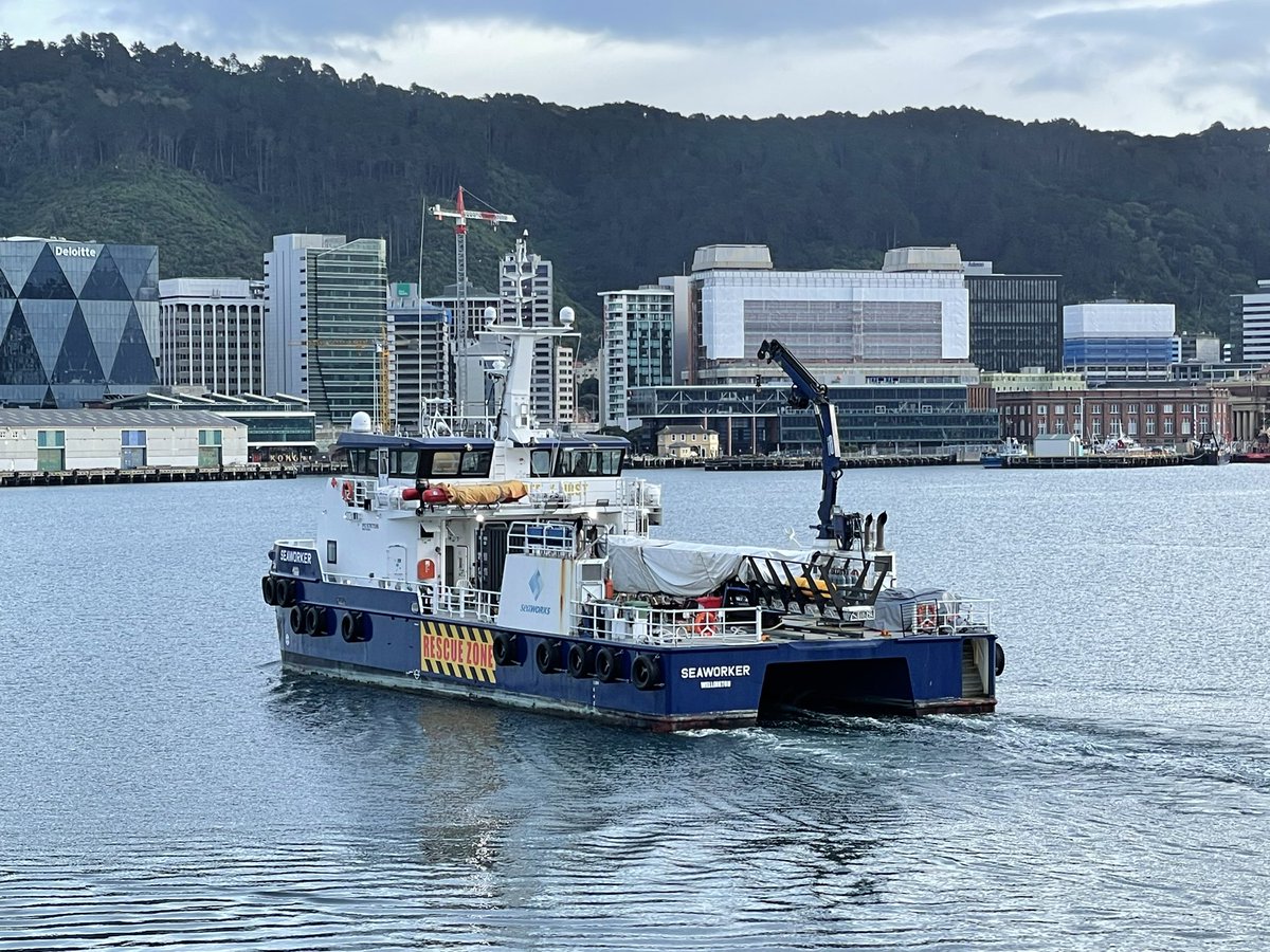 spaceOFFSHORE's tweet photo. A better view of Rocket Lab's contracted recovery ship Seaworker returning to Wellington.

Thanks to @paulsgrover for sending me the photograph! https://t.co/8x6NYOWFek