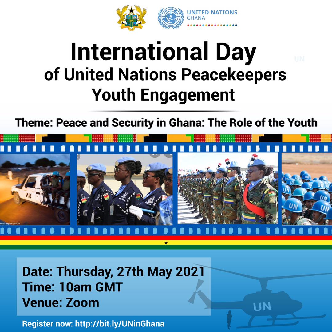 uewgunsa's tweet photo. Something is cooking
It's the International Day of United Nations Peacekeepers Youth Engagement
Theme: Peace and Security in Ghana: The Role of the Youth
🗓️Thursday, 27th May 2021
⏰10am GMT
💻ZOOM
Register now: https://t.co/ckJD3H5YmN
GUNSA - FOR PEACE!
#UnitedNations
#gunsa https://t.co/H1e70m9HvO