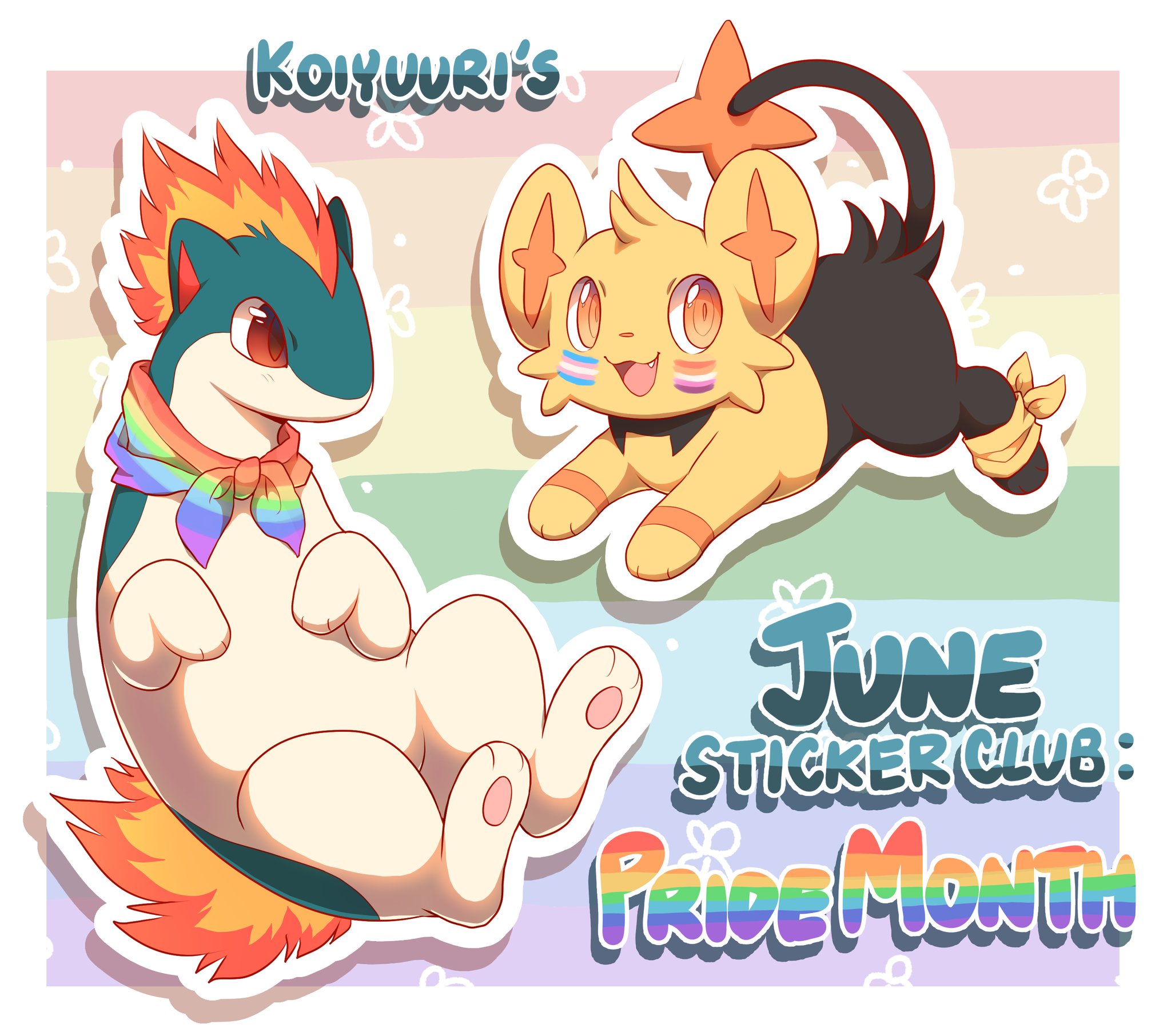 Koito on X: Stickers for June Sticker club! I wanted to do something  special for a special month, so this upcoming June if you sign up for my  club the Quilava bandana