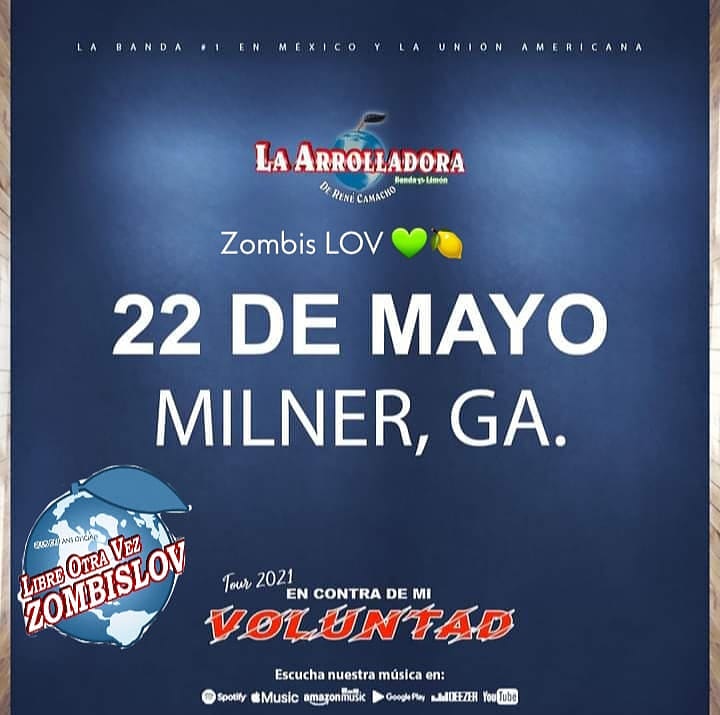 catypromos's tweet photo. 🔊 ¡¡ H O Y !! 🔊
Sábado 2️⃣2️⃣ de Mayo La 
💚 A R R O L L A D O R A 🍋
Banda El Limón de Don René Camacho 💚🍋 llega a: 
♦️ MILNER, GA. 🇱🇷 
 Presentando su TOUR:
"EN CONTRA DE MI VOLUNTAD" 🎶🕺🏻sin faltar todos sus éxitos!!!
#Arrolladora 🤤 ❤️ 
#ZombisLOV 🍋 💚 
#YoSoyArrollaFan🤩 https://t.co/we06iHJWyk