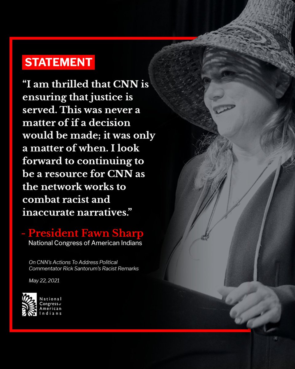 NCAI1944's tweet photo. NCAI President Fawn Sharp Commends CNN's Actions To Address Political Commentator Rick Santorum's Racist Remarks - read the full release here: https://t.co/uj0YQLjqnS https://t.co/7kVPn6hfPg