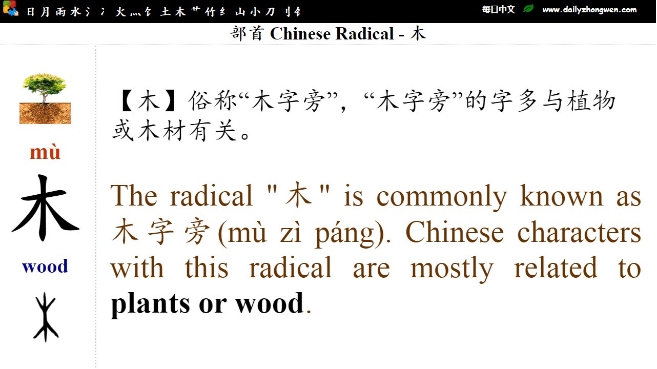 每日中文on Twitter Learn Chinese 学汉语部首卡片part 3 19 Chinese Radicals 汉字部首 日 月 雨 水氵 冫 火灬 饣 土 木 艹 竹 纟 山 小 刀刂 钅 76 Flashcards T Co 3gsrhdzvlx Video Word List