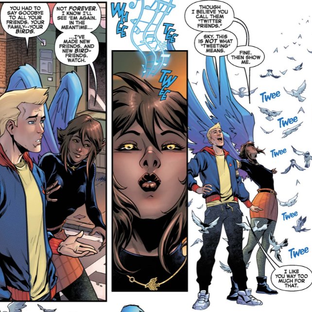 CrazyforRAMU's tweet photo. Of course I find the perfect gag the day *after* I start tweeting #FunnyPanels.

Johnny Storm's new soulmate Sky does cute alien "fish out of water" antics in #FantasticFour No. 29. (Now on #MarvelUnlimited)
By @DanSlott &amp; @zecarlosart

#IDoNotThinkItMeansWhatYouThinkItMeans https://t.co/MEyM2hQAT1