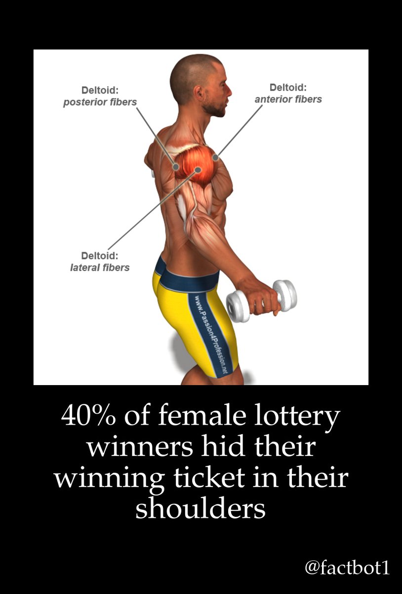 factbot1's tweet photo. #87115 40% of female lottery winners hid their winning ticket in their shoulders https://t.co/c4VDz8u3ZO