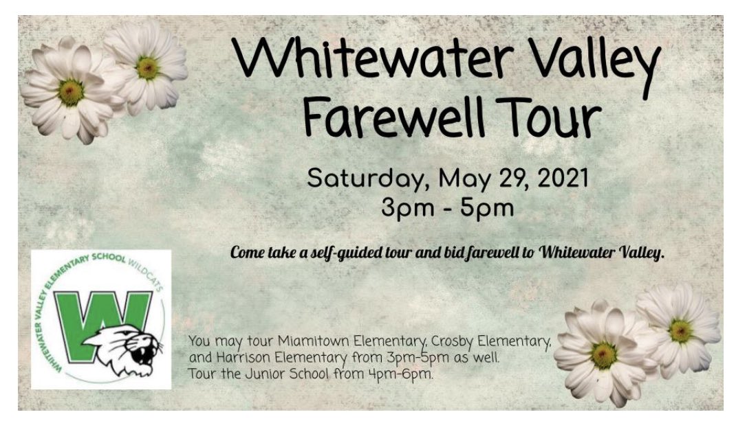 One week away... stop by to say “Farewell to Whitewater Valley Elementary!” 
May 29th from 3:00-5:00
#FindYourGreatness
#MovingOn