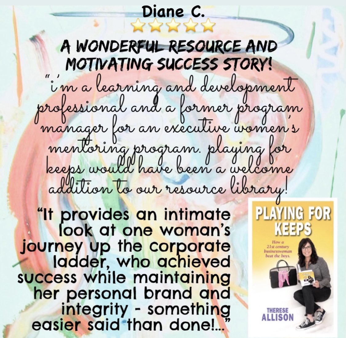 ThereseAlliso15's tweet photo. Grateful for this review of Playing for Keeps. #velvetglove #pearlsofwisdom #21stcenturybusinesswoman https://t.co/YLqLbFEqzP