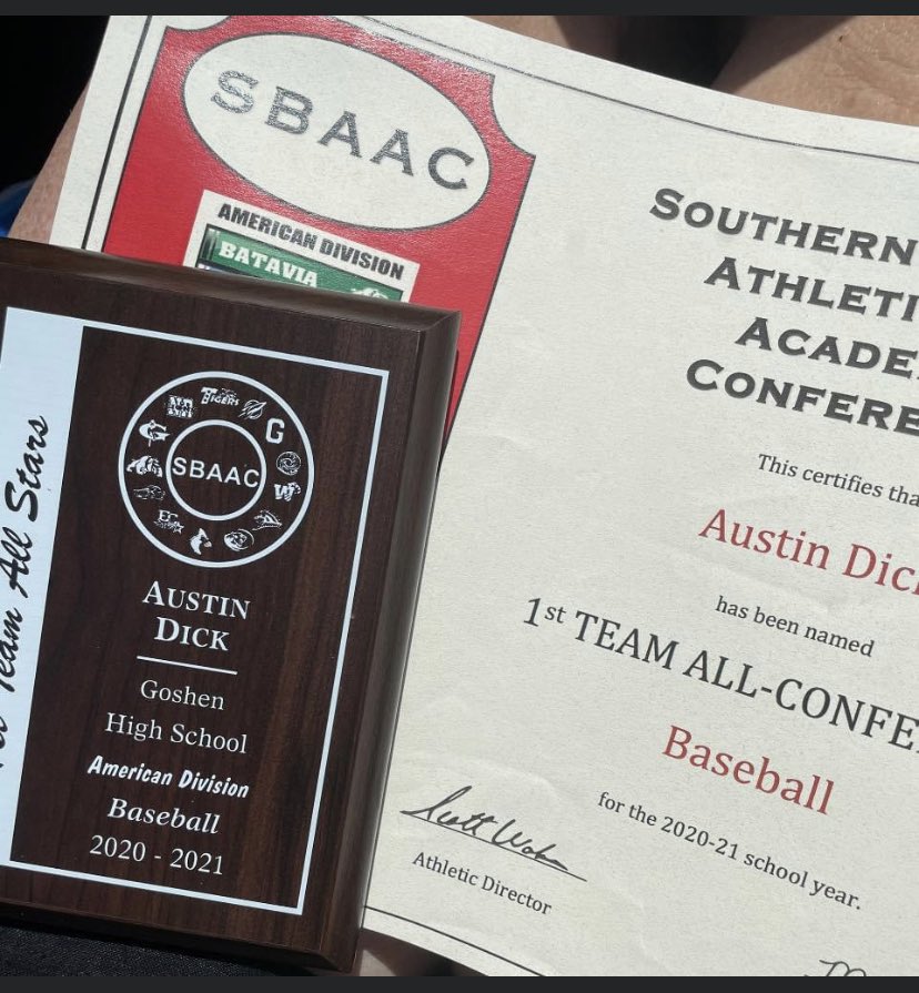 SBAAC 1st team all-conference with <a href="/GHSvarsityBsbl/">Goshen Warriors Baseball</a> very happy to have an amazing season and play for an amazing school @GoshenWarriors <a href="/cincyriverbats/">Cincinnati Riverbats</a>
