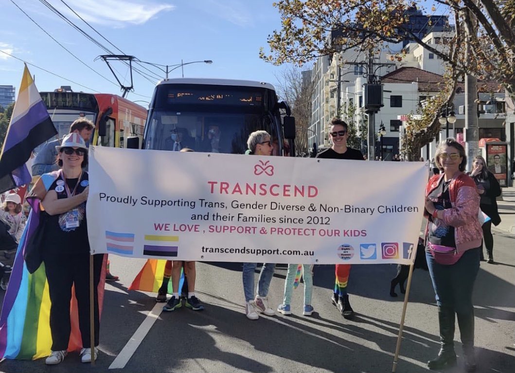 Transcend Australia were proud to march today with families who have never marched before. Such a special thing the first time celebrating pride with community. Thanks @midsumma for making this possible in difficult times #PrideMarch #TransRightsAreHumanRights #ProtectTransKids