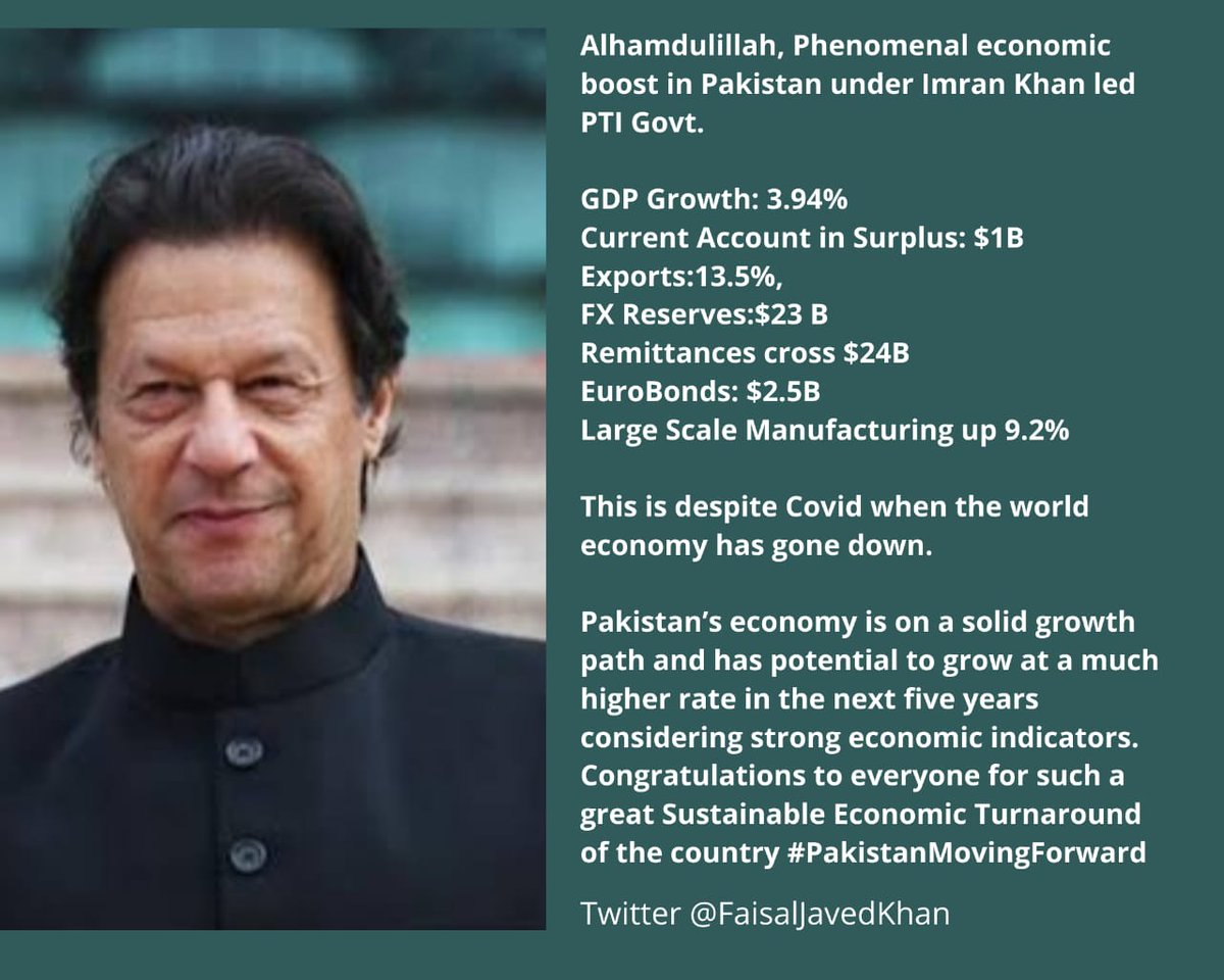 FaisalJavedKhan's tweet photo. Congratulations to everyone for such a great #SustainableEconomicTurnaround of the country #PakistanMovingForward https://t.co/nESIfkt1mf