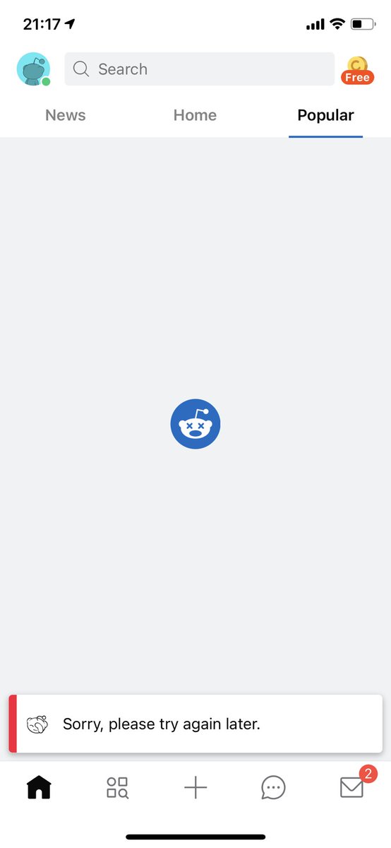 Dyercoding's tweet photo. @reddit what’s up with your popular feed not loading? Is there an outage or something? https://t.co/uwyYjuhqN0