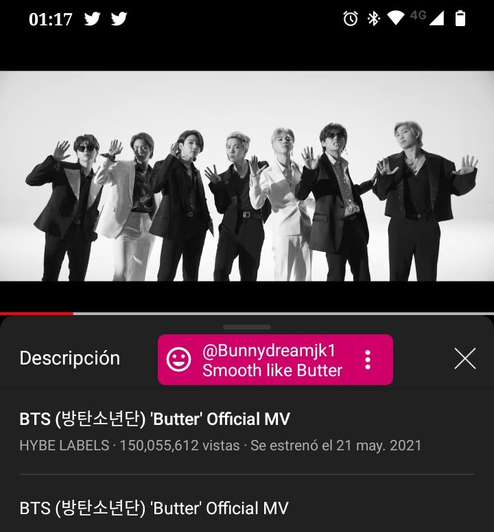 Bunnydreamjk1's tweet photo. Llegamos!! 💪💜
#ButterTo150M @BTS_twt https://t.co/A7ttRRadOV