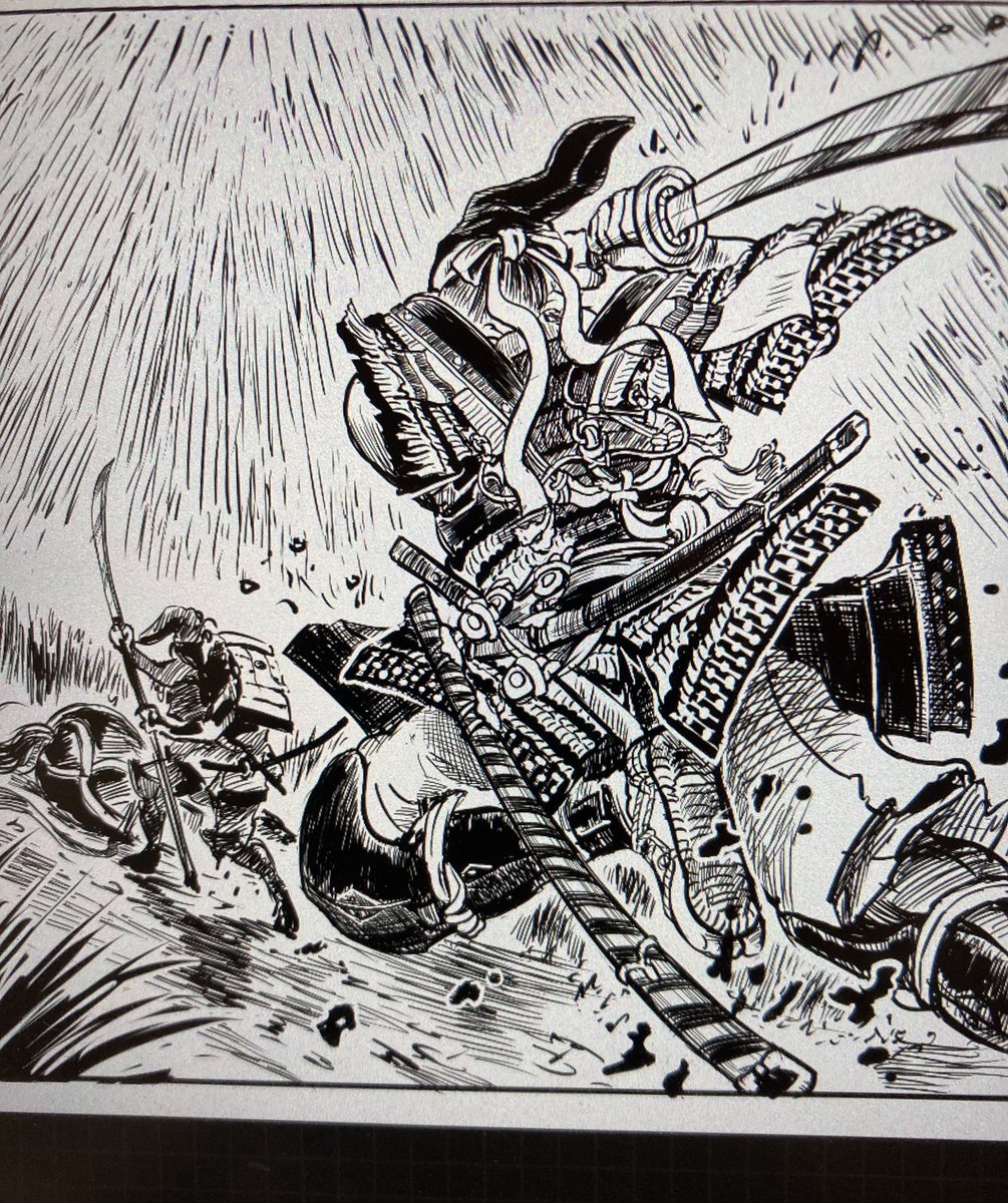 モノクロ2階調+甲冑+雨って、やはり見易くまとめるのがシンドイですねw
頑張って描くしかない。 