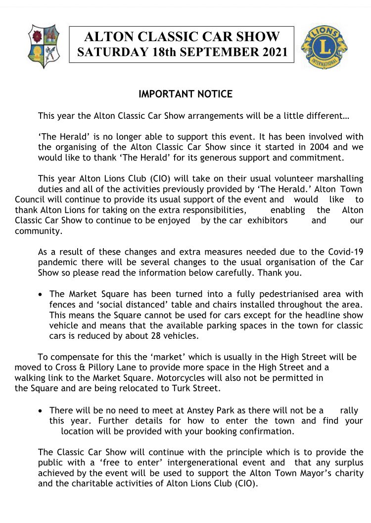 SurreyHillsMini's tweet photo. If anyone is interested in attending the Alton Classic Car Show on Saturday 18th September this year, I have attached some information. https://t.co/y9qOrAeMdM https://t.co/6kNxzCjFod