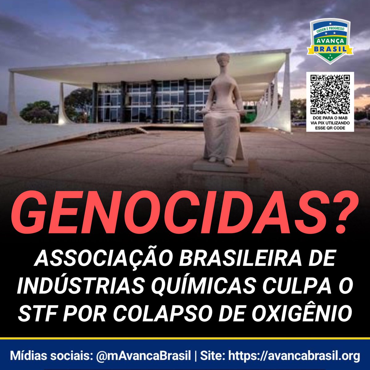 mAvancaBrasil's tweet photo. Em um documento enviado à CPI da Pandemia, a Associação Brasileira da Indústria Química (Abiquim) culpa uma decisão do Supremo Tribunal Federal (STF) em abril de 2020, portanto, no início da pandemia do novo coronavírus, pelo colapso de oxigênio na rede pública de saúde do país. https://t.co/ULV0oIOAAS