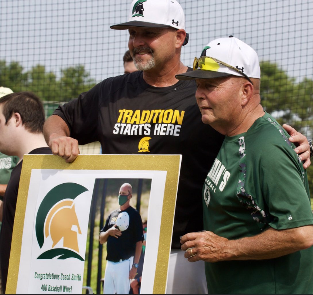 SaintMarksHS's tweet photo. Congratulations to our Athletic Director and Head Baseball Coach, Matt Smith, on recording his 400th win today!🔰⚾️🏅#SpartanStrong https://t.co/bPuOTyWGEV