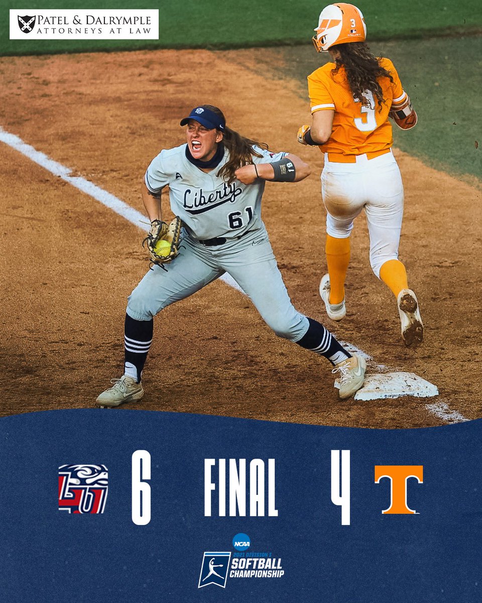 LibertySB's tweet photo. Left it all on the field. 

Final score presented by Patel &amp; Dalrymple: https://t.co/F8ybTQ947w
@NCAAsoftball | #RoadToWCWS https://t.co/PoAMaODgZ0