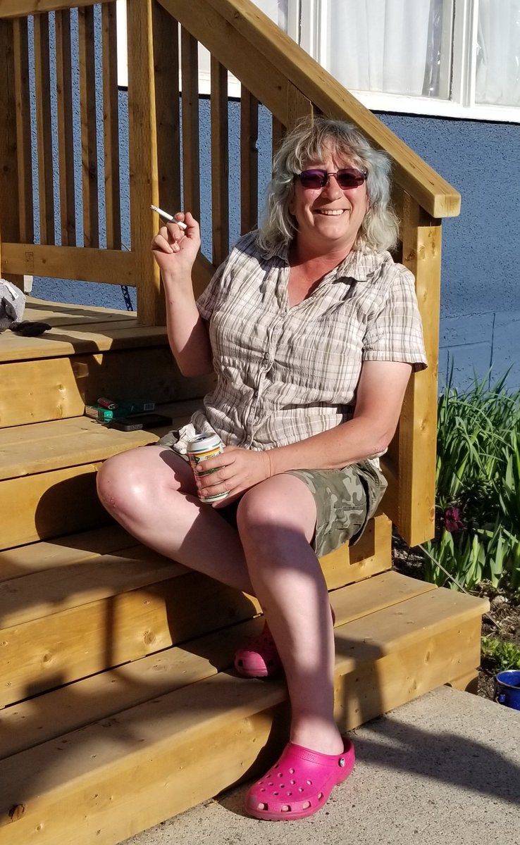 DustbunnyPro's tweet photo. Totally camouflaged except for the pink crocs and the blue hair @QueenofDogHair https://t.co/ftCKOcmEWE