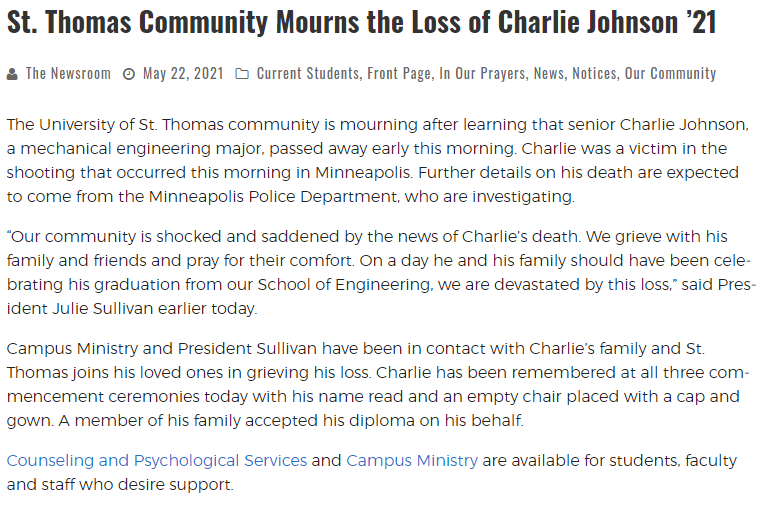 nickstreiff's tweet image. New: the University of St. Thomas says one of the victims from the early morning shooting in downtown Minneapolis was a student - and they were supposed to graduate today. @WCCO